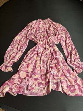 Dress Forum Fuchsia Abstract Print Mock Neck Long Sleeve Mini Dress Size M